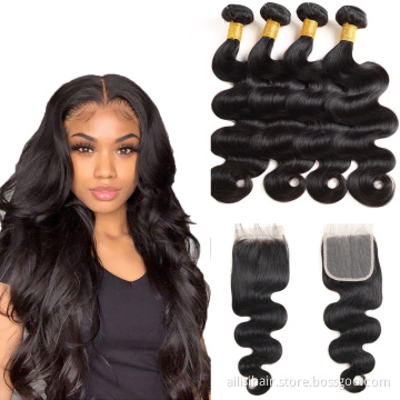 12A  Peruvian Hair Bundles With Closure  Cuticle Aligned Hair Bundles Plus Closure Perivian Human Hair Bundles With Closure